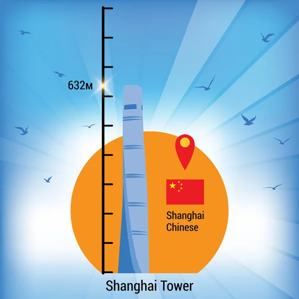 Ping An, Şangay, Çin 'de. Dünyanın en yüksek binası, vektör çizimi, düz stil. İnternet, eğitim, poster, kartpostal, simgeler için en iyisi.