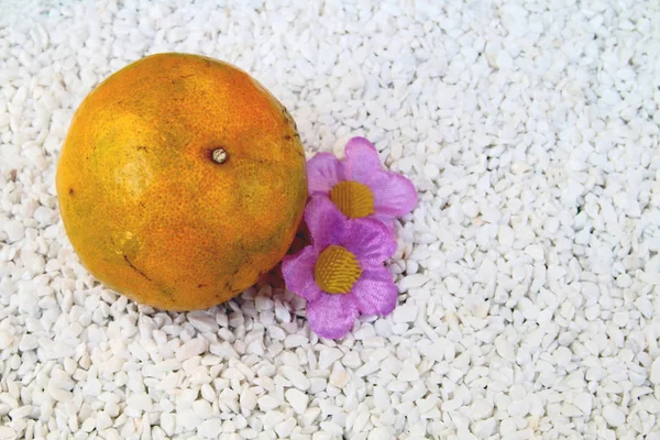 Orange on white sand — Stock Photo, Image