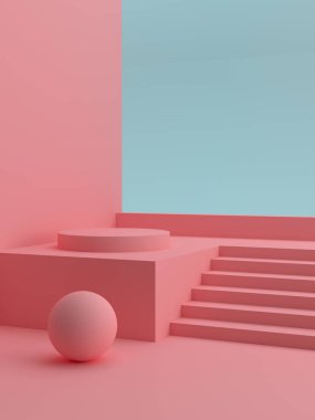 Soyut pembe kompozisyon podyum, ürün için şablon. Modern kapak tasarımı.