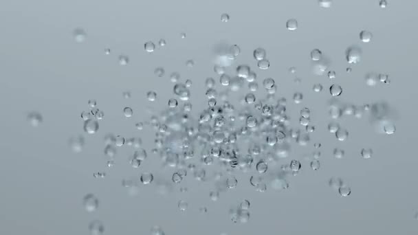 Gotas Agua Burbujas Sobre Fondo Claro Renderizado — Vídeo de stock
