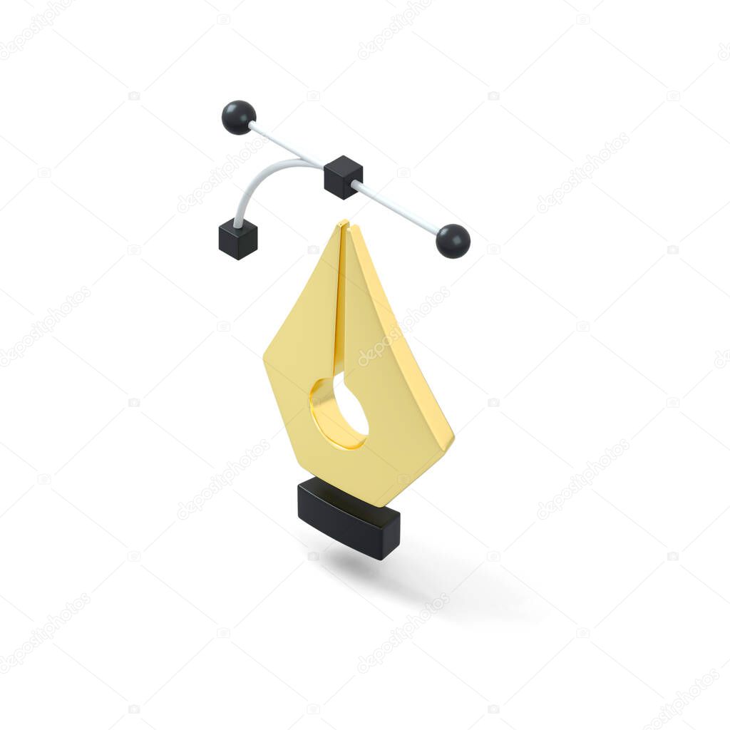Fountain pen nib icon isolated on white background. Pen tool sign. 3d rendering.