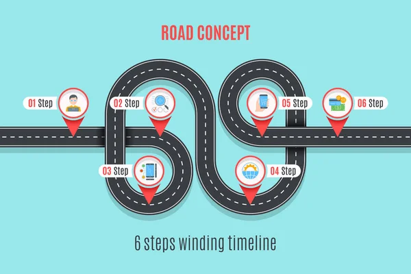 Road Concept Timeline Infographic Chart Flat Style Asphalt Road Color — Stock Vector