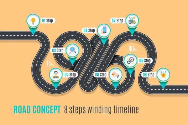 Road Concept Timeline Infographic Chart Flat Style Asphalt Road Color — Stock Vector