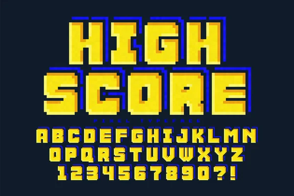 Pixel vector lettertype ontwerp, gestileerd als in 8-bit spellen — Stockvector
