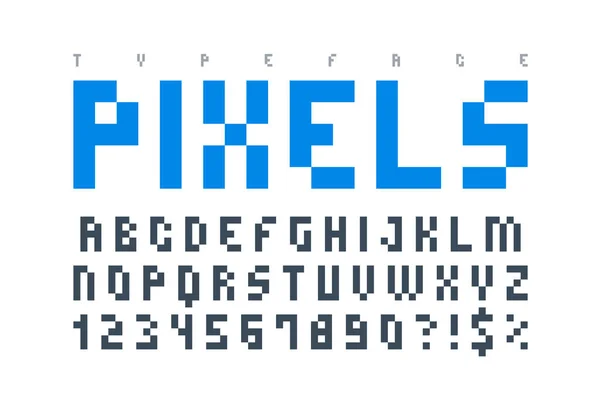 Pixel typeset na moda, fonte simples, script de computador do sistema — Vetor de Stock