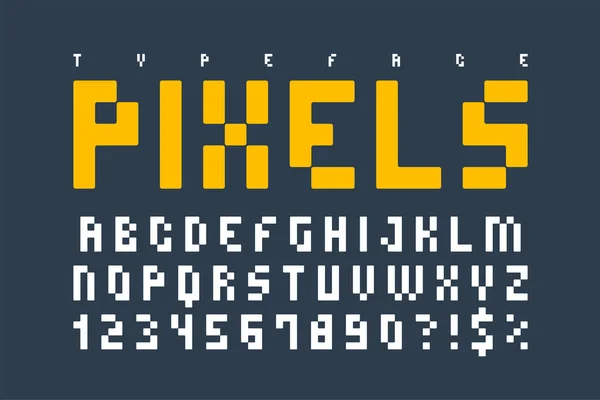 Pixel typeset na moda, fonte simples, script de computador do sistema — Vetor de Stock