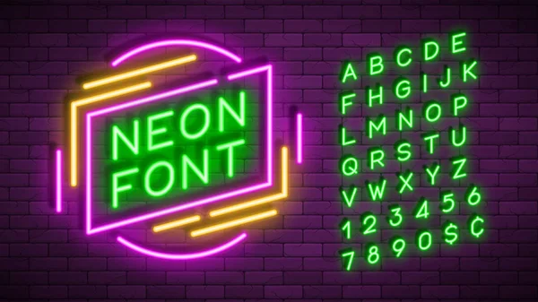 Neon Ljus Alfabetet Realistiska Extra Glödande Teckensnitt Exklusiva Swatch Färgkontroll — Stock vektor