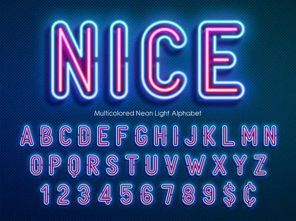 Neonlicht Alphabet Mehrfarbige Extra Leuchtende Schrift Exklusive Farbkontrolle — Stockvektor