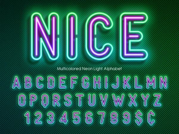 Neonlicht Alphabet Mehrfarbige Extra Leuchtende Schrift Exklusive Farbkontrolle — Stockvektor
