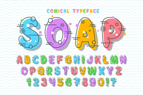 Projeto linear da fonte da bolha comical, alfabeto colorido — Vetor de Stock