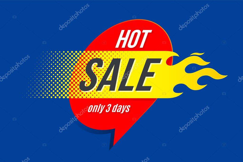 Emblem Hot sale price offer deal labels template design with flame. Vector illustration