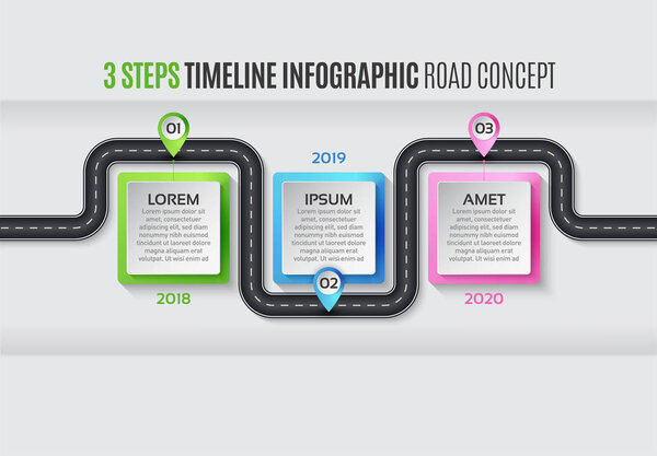 Navigation map infographic 3 steps timeline concept