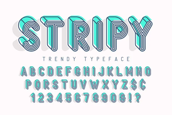 Randig 3d display font popart design, alfabet, brev — Stock vektor