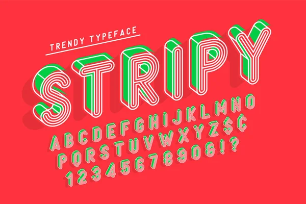 Striped 3d display font popart design, alphabet, letters and num — Stock Vector