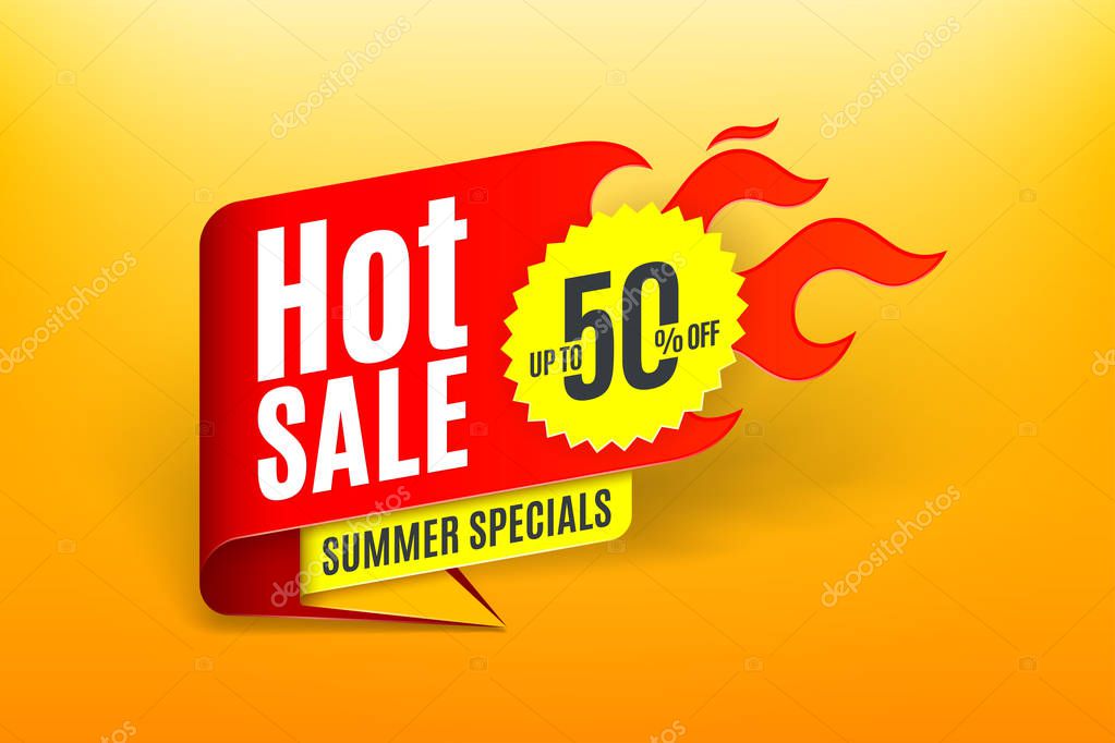 Sales background template design with flame. Hot sale sign. Vector illustration