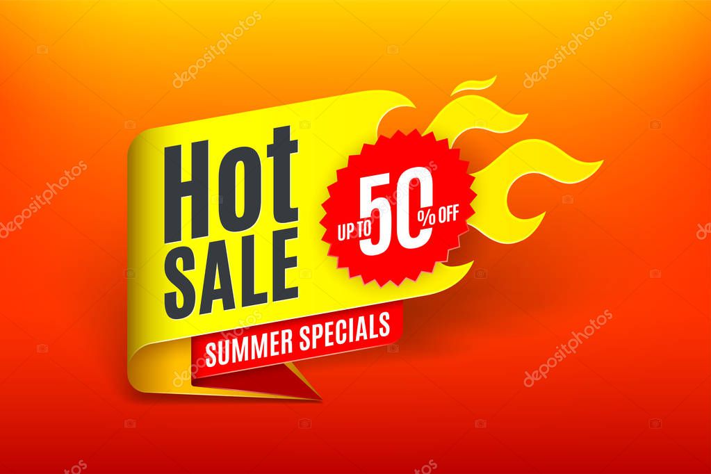 Sales background template design with flame. Hot sale sign. Vector illustration