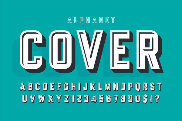 Condensed original 3d display font, alphabet, letters and number