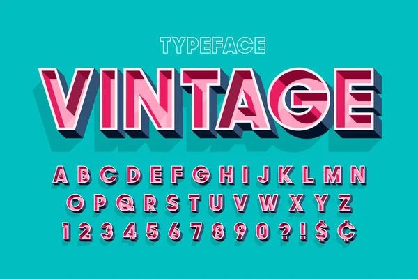 Retro originele 3d weergegeven lettertype ontwerp, alfabet, letters — Stockvector