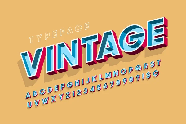 Retro original 3d display font design, alphabet, letters — Stock Vector