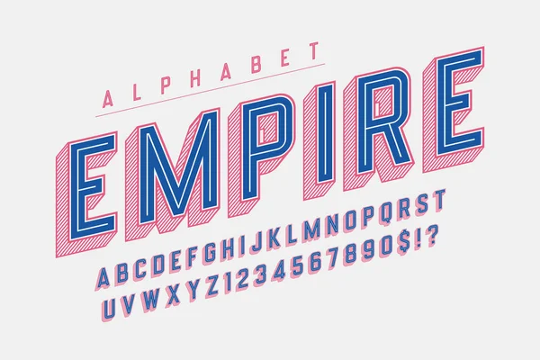 복고풍 3d 제국 표시 글꼴 디자인, 알파벳, 편지 — 스톡 벡터