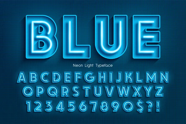 Neonlicht 3D-Alphabet, extra leuchtende Schrift. — Stockvektor