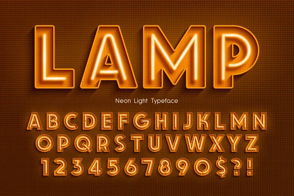 Neon fény 3d ábécé, extra izzó font. — Stock Vector