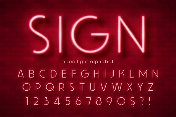 Neonlicht-Alphabet, extra leuchtende Schrift. Swatch Farbkontrolle. — Stockvektor