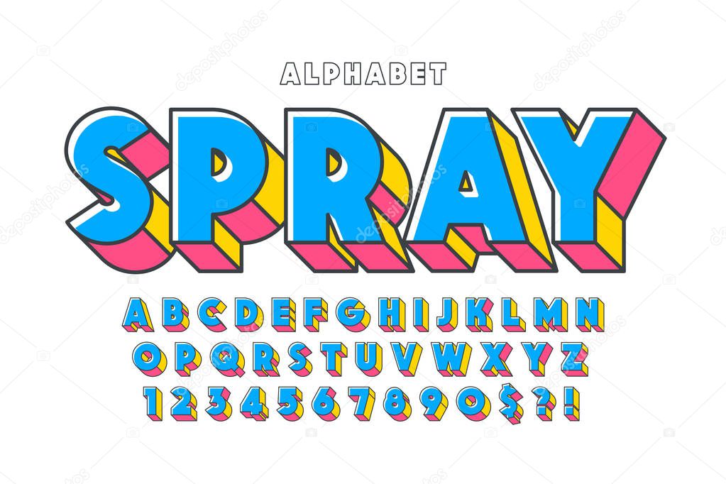 Original 3d display font design, alphabet, letters