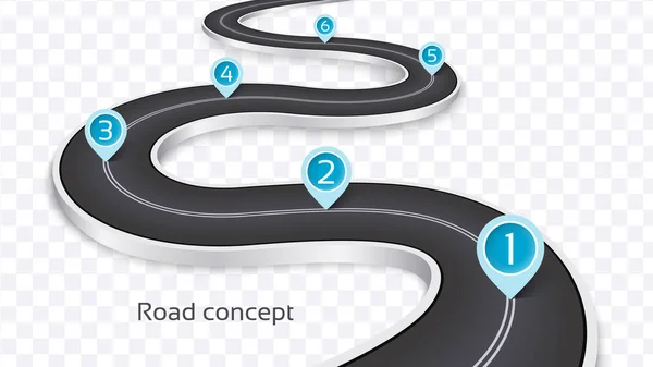 Winding 3d concept d'infographie routière sur un fond blanc — Image vectorielle