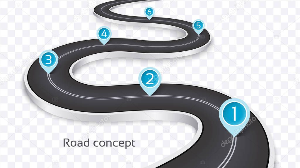 Winding 3d road infographic concept on a white background