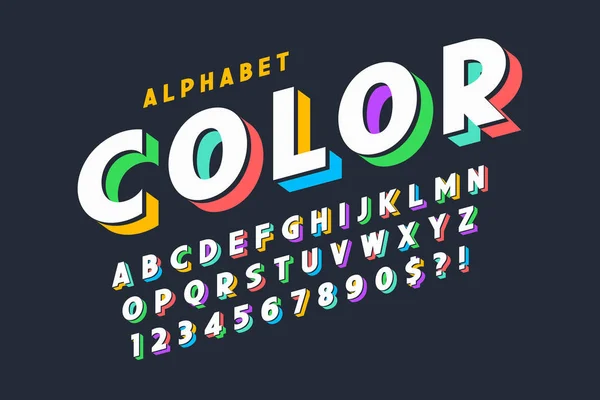 3D visning font design, alfabet, bokstäver och siffror. — Stock vektor