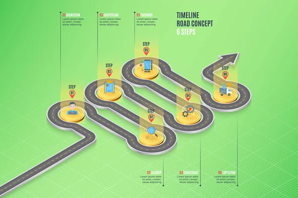 Izometryczne nawigacji mapę infografikę 6 kroków koncepcja timeline — Wektor stockowy