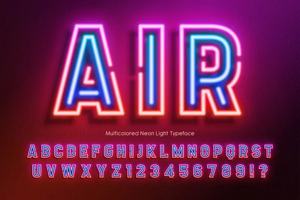 Alphabet clair néon, design de police extra lumineux — Image vectorielle
