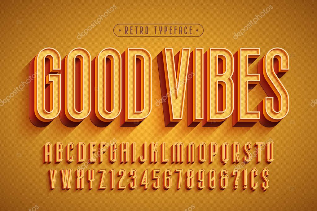 Condensed 3d display font design, alphabet, letters and numbers. Swatch color control