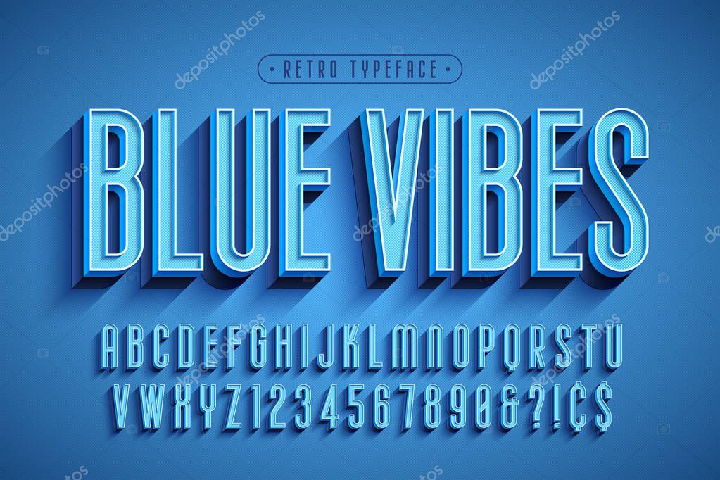 Condensed 3d display font design, alphabet, letters and numbers. Swatch color control