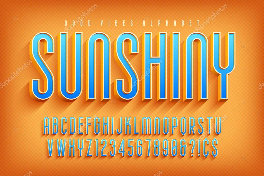 Condensed 3d display font design, alphabet, letters and numbers. Swatch color control