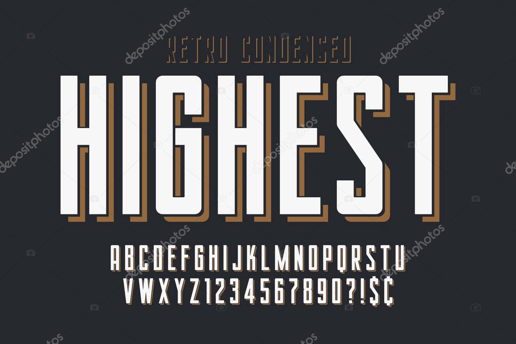 Condensed simple display font design, alphabet, typeface