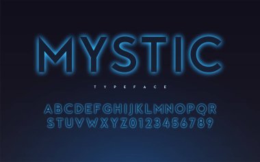 Vector trendy neon light or eclipse style glowing font design, a clipart