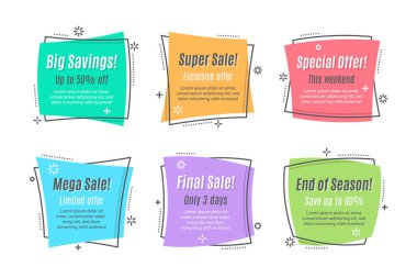 Flat linear promotion ribbon banner, scroll, price tag clipart