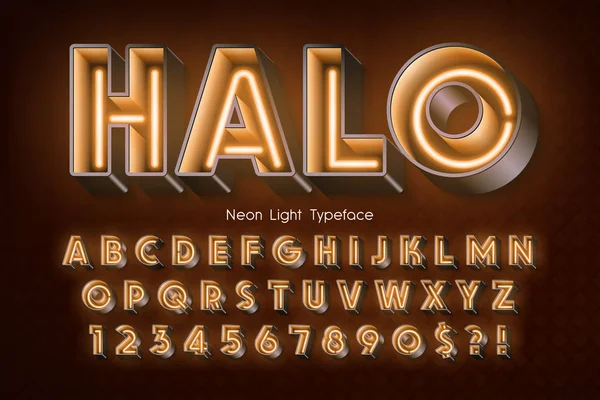 Neonlicht 3D-Alphabet, extra leuchtende Schrift. — Stockvektor