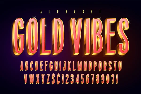 Χρυσή 3d κόκκινο γυαλιστερό γραμματοσειρά, χρυσά γράμματα και αριθμοί. — Διανυσματικό Αρχείο