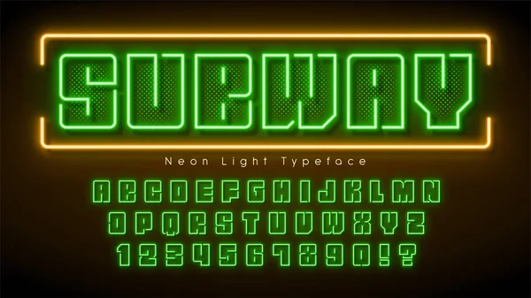 Neonlicht-Alphabet, mehrfarbige extra leuchtende Schrift. — Stockvektor