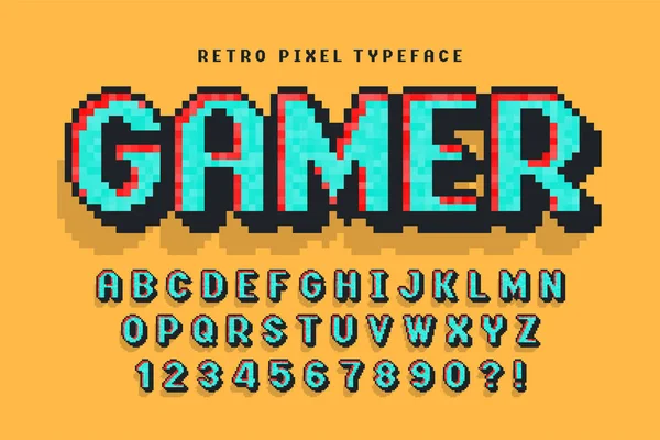 Pixel vector font design, estilizado como em jogos de 8 bits . —  Vetores de Stock