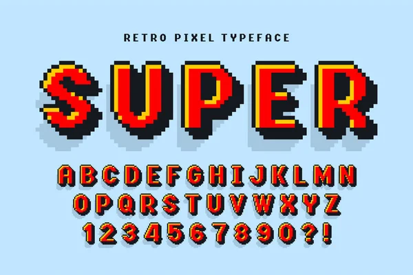 Pixel vector font design, stiliserade som i 8-bitars spel. — Stock vektor