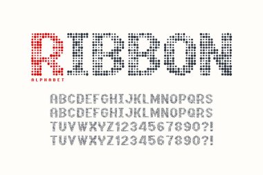 Noktalı halftoned ekran yazı tipi tasarımı, alfabe ve numaralar