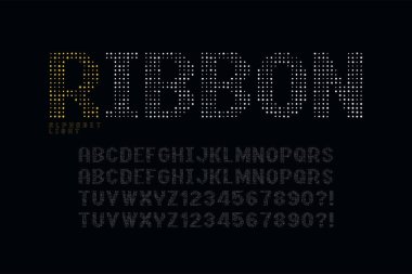 Noktalı halftoned ekran yazı tipi tasarımı, alfabe ve numaralar