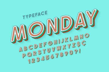 Comical linear font design, colorful alphabet, typeface clipart