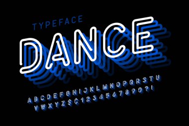 Neon ışık 3d alfabesi, ekstra parlak yazı tipi.