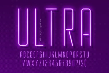 Neon ışık 3d alfabesi, ekstra parlak yazı tipi.