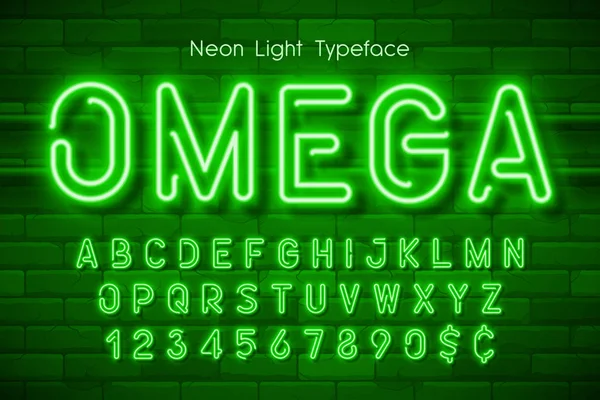 Neonlicht 3D-Alphabet, extra leuchtende Schrift — Stockvektor